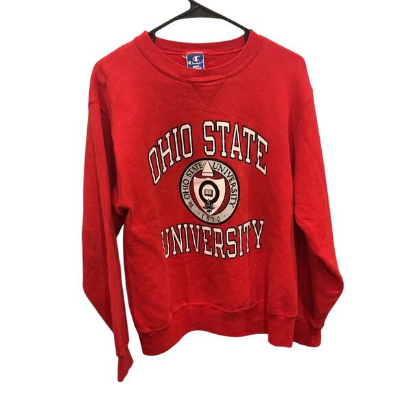 Vintage Champion Sweatshirt Ohio State University Buckeye Size L Red 80s 90s USA - Picture 1 of 10